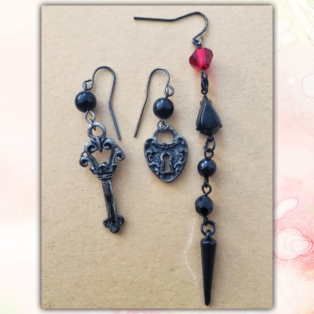 Set of 3 goth asymmetrical earrings mix & match
